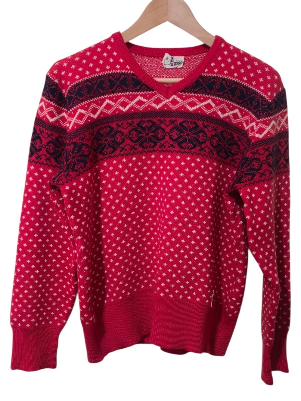 Vintage Gipsa Monsanto Made in Italy Fair Isle Wool  Red Sweater Med Lg Holiday